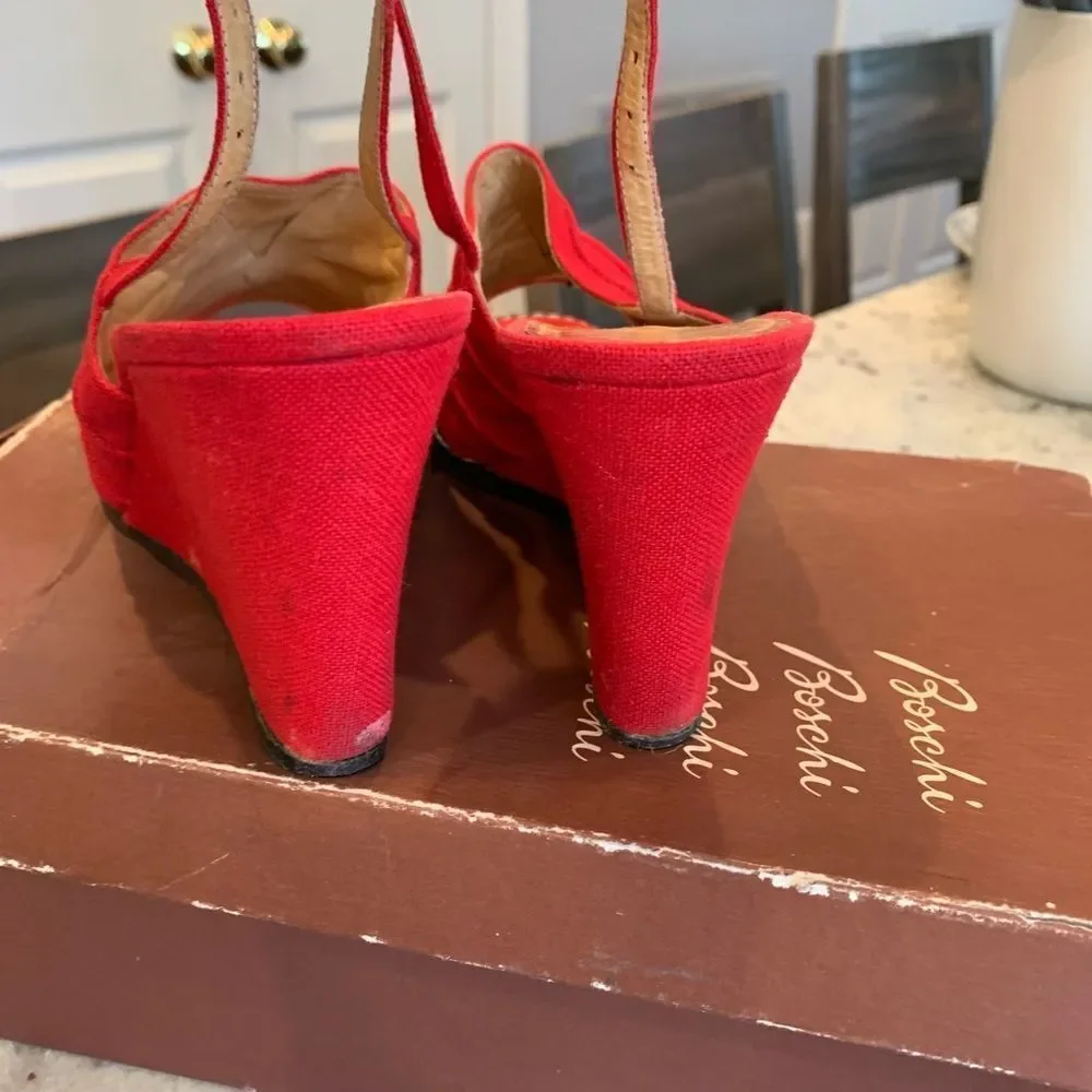 Vintage Boschi Red Wedge Sandals 5.5 with box